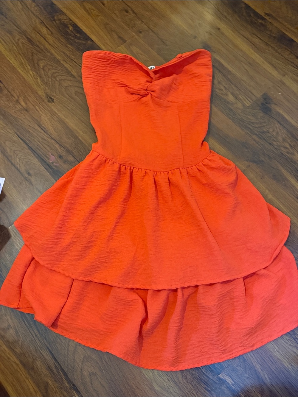 Derek Heart Strapless Layered Mini Dress Orange Small